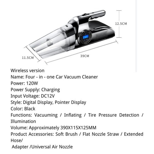 4 - In - 1 Car Vacuum Cleaner with Inflator, Tire Pressure Detection and Lighting - Image 9