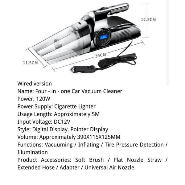 4 - In - 1 Car Vacuum Cleaner with Inflator, Tire Pressure Detection and Lighting - Image 10